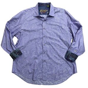 Robert Graham Paisley Button Down Shirt Flip Cuff Embroidered Purple Size 2XL